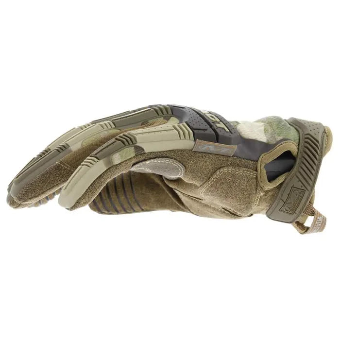 Angled view of Mechanix M-Pact Tactical Multicam Gloves showing reinforced fingertips and secure wrist closure for tactical performance.  from  John Bull Clothing