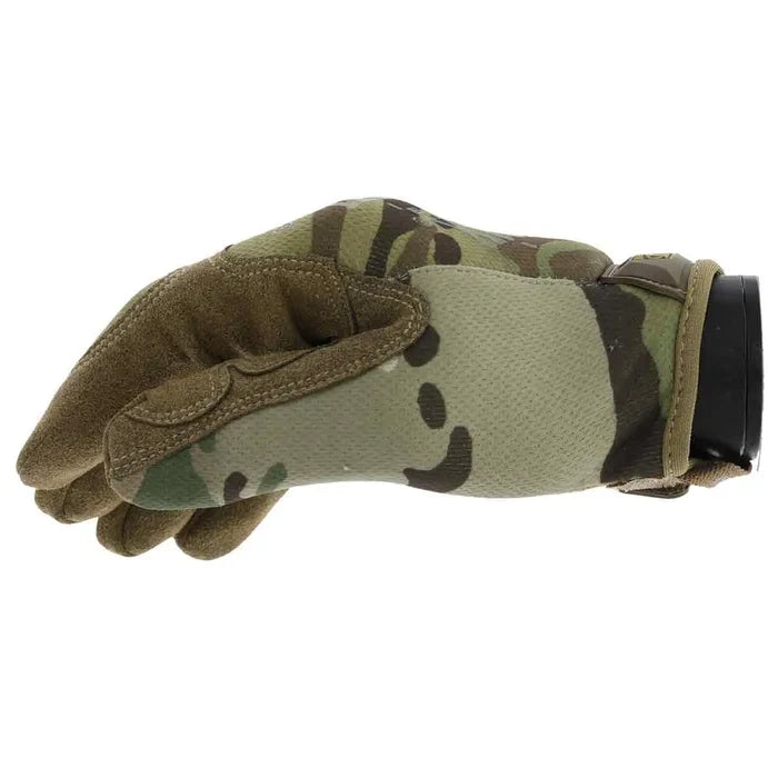 Side view of Mechanix Original Tactical Gloves Multicam showing flexible TrekDry fabric and camouflage pattern for tactical performance.  from  John Bull Clothing
