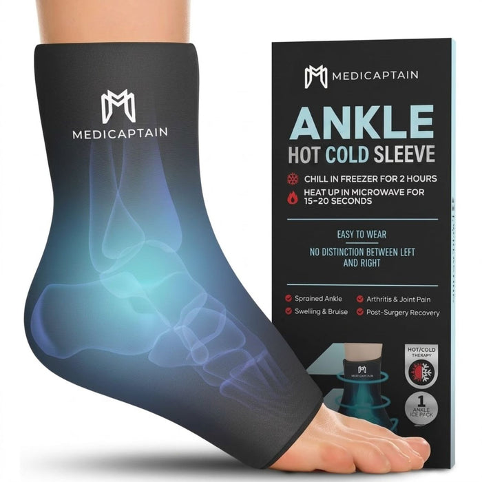 MediCaptain Ankle Hot & Cold Therapy Compression Sleeve - 360° Hot & Cold Gel Therapy for Foot & Ankle Pain