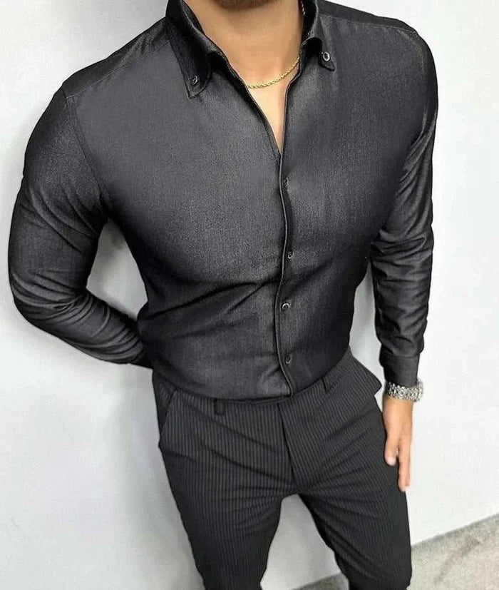 Office outfit suit long sleeve shirt - AntoniosClothing - Black