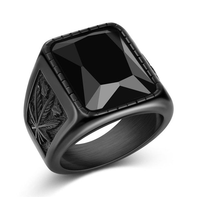 Antonios Rubin Stainless Steel Ring - AntoniosClothing - Black
