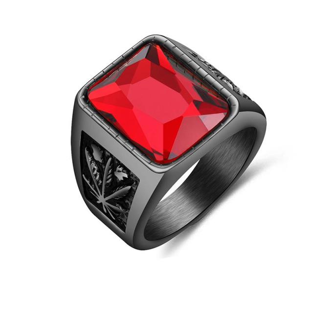 Antonios Rubin Stainless Steel Ring - AntoniosClothing - Red