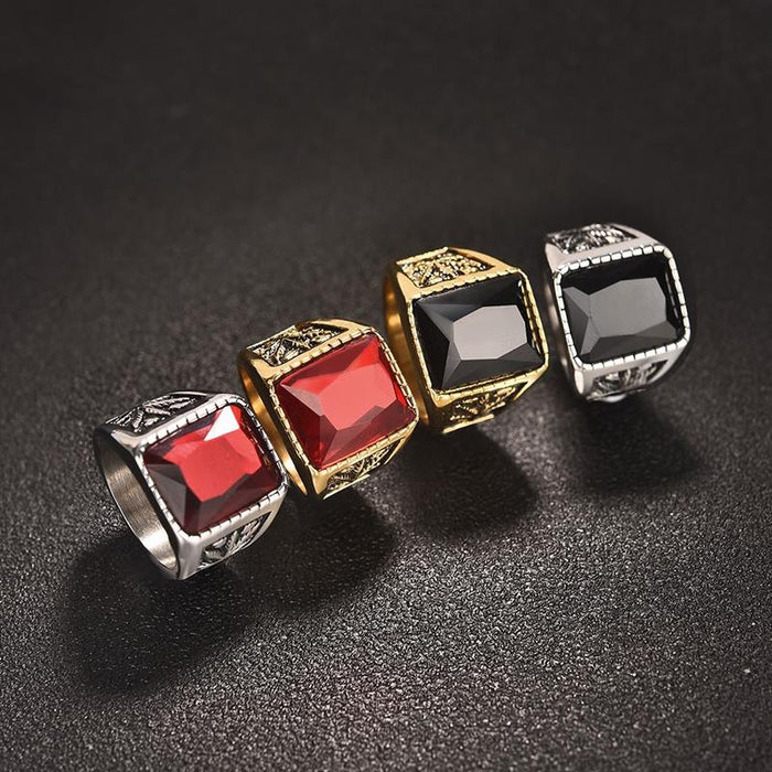 Antonios Rubin Stainless Steel Ring - AntoniosClothing - Red