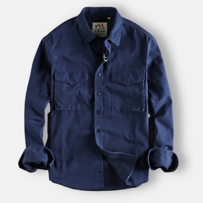 Antonios Premium Cotton Cargo Shirt Men - AntoniosClothing - Dark Blue
