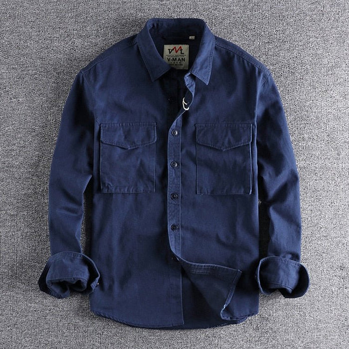 Antonios Premium Cotton Cargo Shirt Men - AntoniosClothing - Dark Blue