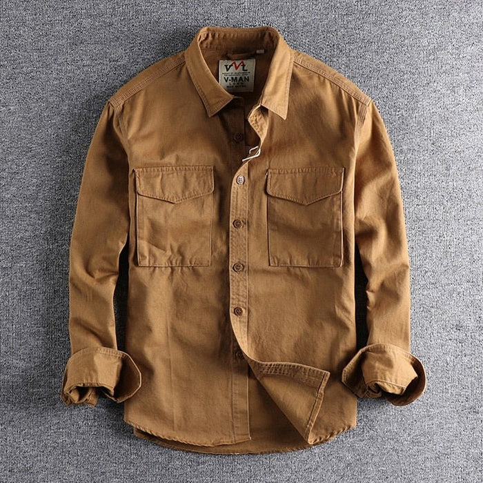 Antonios Premium Cotton Cargo Shirt Men - AntoniosClothing - Khaki