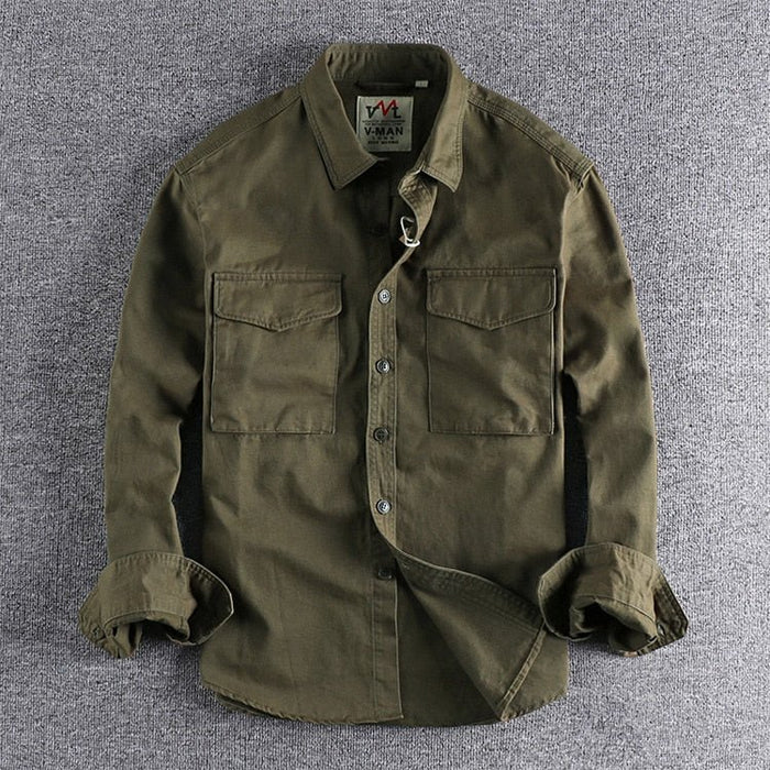 Antonios Premium Cotton Cargo Shirt Men - AntoniosClothing - Army Green