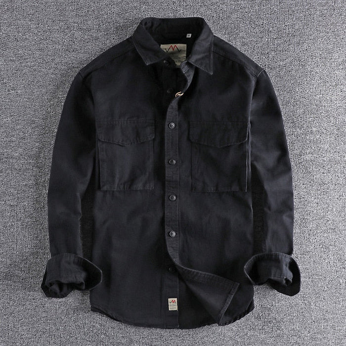 Antonios Premium Cotton Cargo Shirt Men - AntoniosClothing - Black