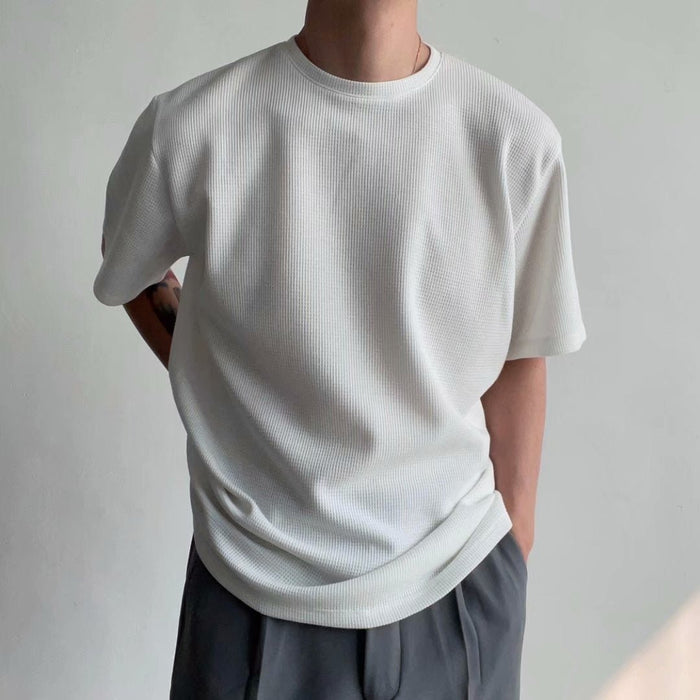 Antonios Round Collar Short Sleeve T-shirt Men - AntoniosClothing - White