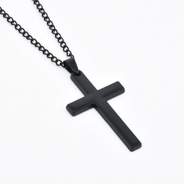 Antonios Cross Stainless Steel Necklace Men - AntoniosClothing - Black