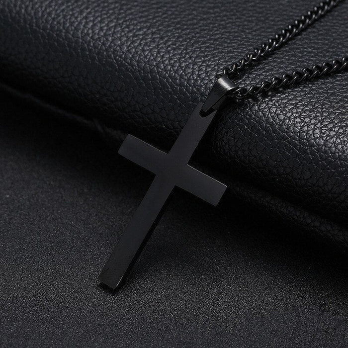 Antonios Cross Stainless Steel Necklace Men - AntoniosClothing - Black