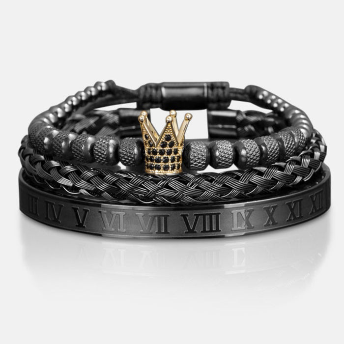 Antonios Crown Bracelet Set Men - AntoniosClothing - Gold black set