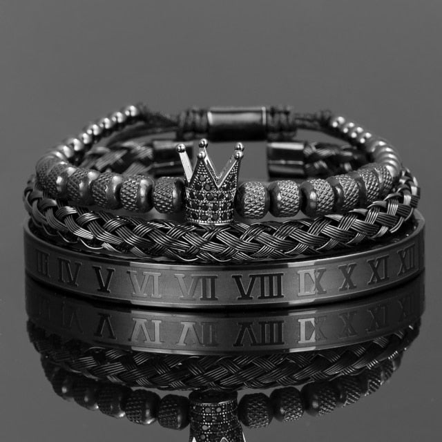Antonios Crown Bracelet Set Men - AntoniosClothing - black set