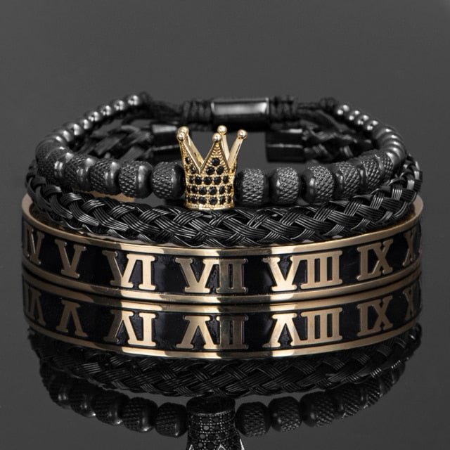 Antonios Crown Bracelet Set Men - AntoniosClothing - Gold black Set E 2