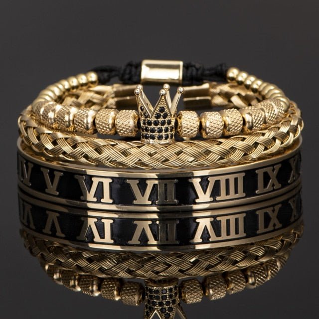 Antonios Crown Bracelet Set Men - AntoniosClothing - Gold Set E
