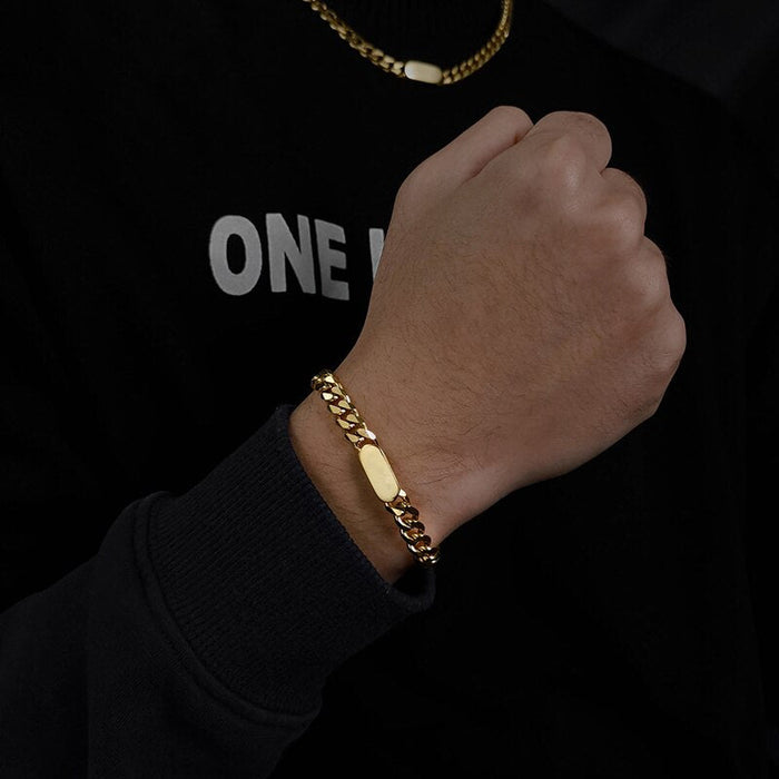 Antonios Cuban Stainless Steel Bracelet Men - AntoniosClothing - Gold