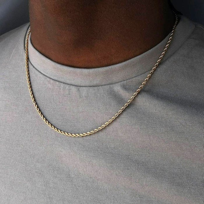 Antonios Cuban Stainless Steel Necklace Men - AntoniosClothing - Silver-Gold