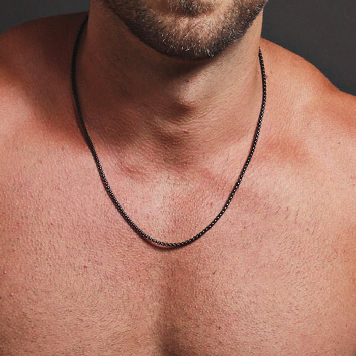 Antonios Cuban Stainless Steel Necklace Men - AntoniosClothing - Black