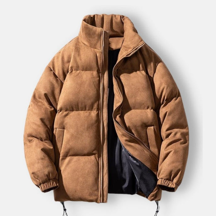 Antonios Faux Suede Puffer Jacket Men - AntoniosClothing - Brown