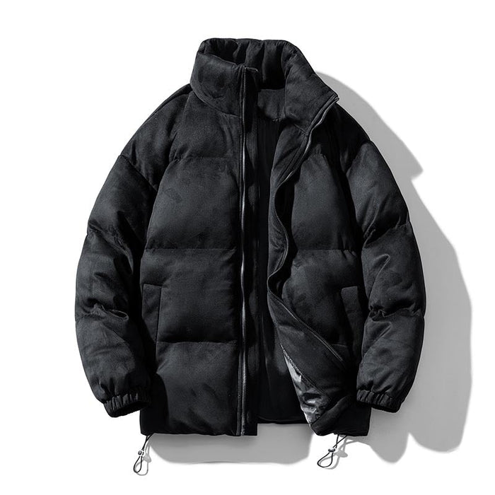 Antonios Faux Suede Puffer Jacket Men - AntoniosClothing - Black