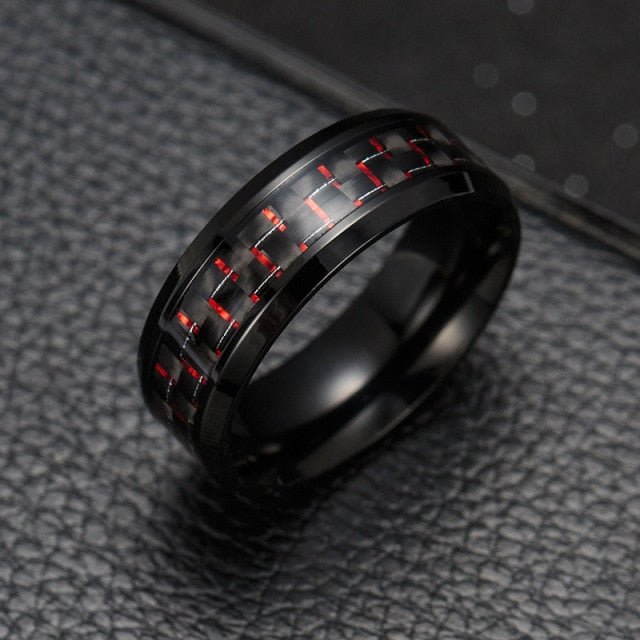 Antonios Fiber Stainless Steel Ring Men - AntoniosClothing - red