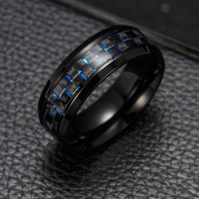 Antonios Fiber Stainless Steel Ring Men - AntoniosClothing - blue