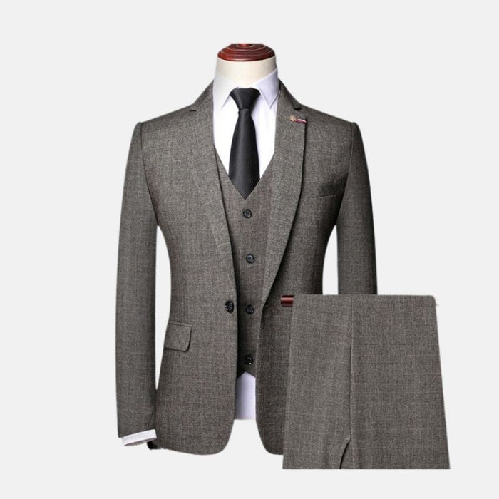 Gentleman Business 3 piece Suit (blazer+vest+pants) - AntoniosClothing - Gray