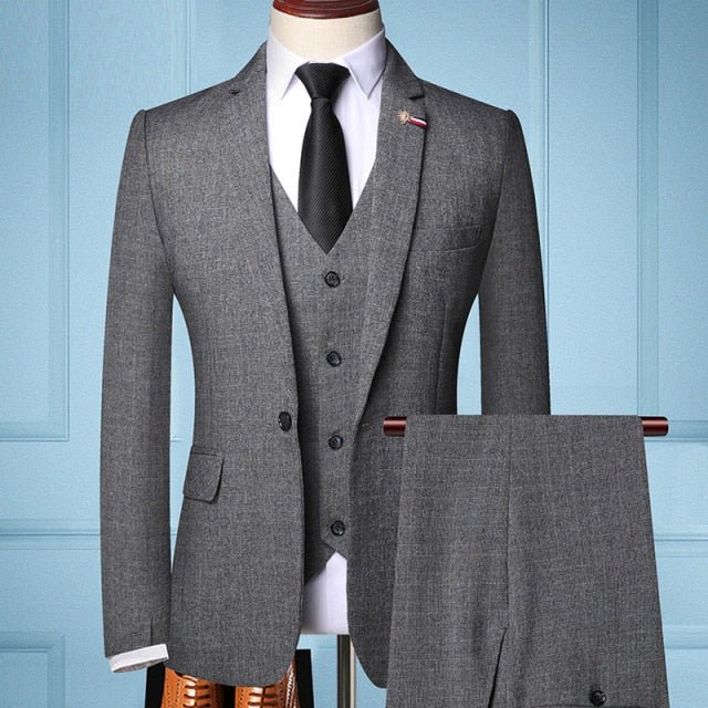 Gentleman Business 3 piece Suit (blazer+vest+pants) - AntoniosClothing - Gray