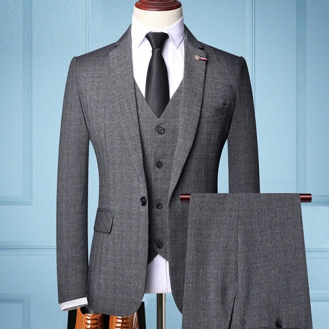 Gentleman Business 3 piece Suit (blazer+vest+pants) - AntoniosClothing - Dark Gray