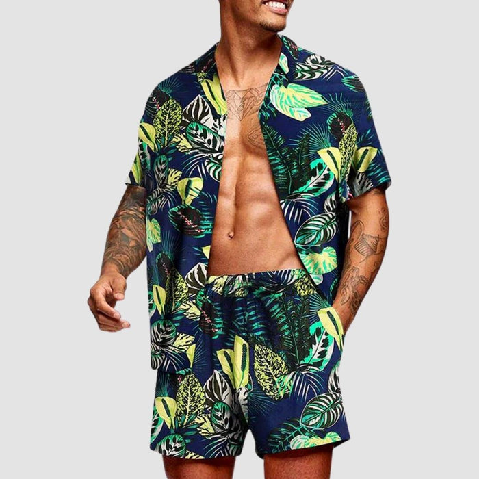 Antoniosclothing Hawaiian casual summer print set 2 piece ( T-Shirt+Shorts) - AntoniosClothing - S