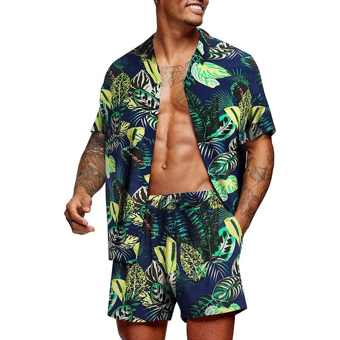 Antoniosclothing Hawaiian casual summer print set 2 piece ( T-Shirt+Shorts) - AntoniosClothing - S