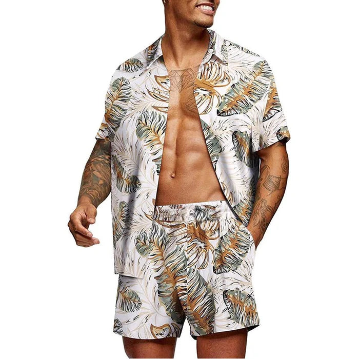 Antoniosclothing Hawaiian casual summer print set 2 piece ( T-Shirt+Shorts) - AntoniosClothing - S