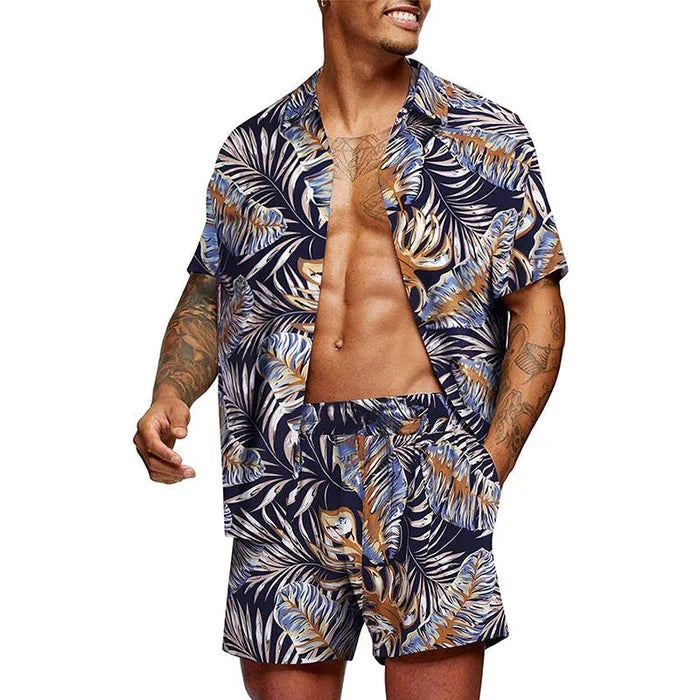 Antoniosclothing Hawaiian casual summer print set 2 piece ( T-Shirt+Shorts) - AntoniosClothing - S
