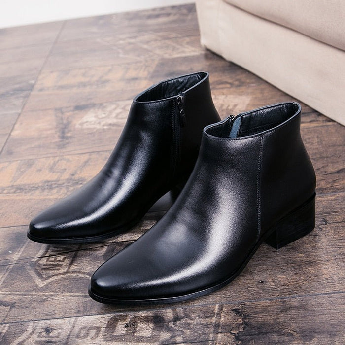 Antonios Italy Genuine Leather Boots Men - AntoniosClothing - Black Slip-on Spring