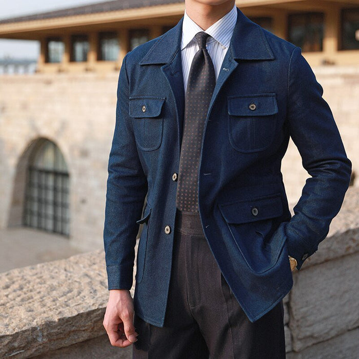 Antonios Italian Coat Men - AntoniosClothing - Denim Blue