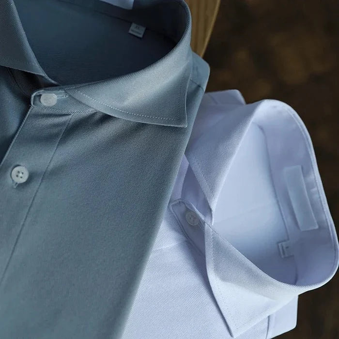 Korean polo neck shirt casual long sleeve blouse - AntoniosClothing - Blue