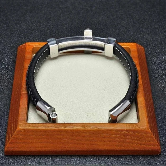 Cross stainless steel leather bracelet - AntoniosClothing - Blue