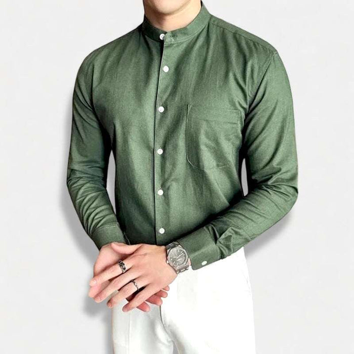 Linen smart casual long-sleeve shirt - AntoniosClothing - Army green