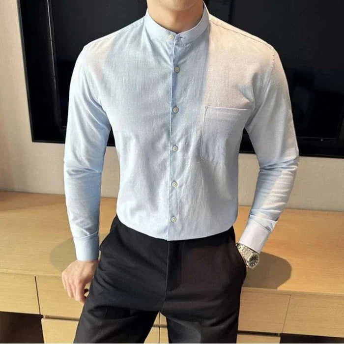 Linen smart casual long-sleeve shirt - AntoniosClothing - Army green