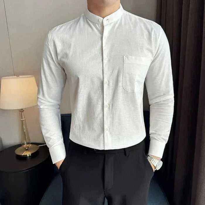 Linen smart casual long-sleeve shirt - AntoniosClothing - Army green