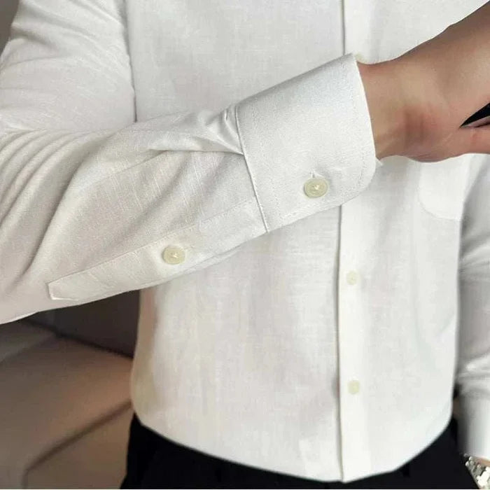 Linen smart casual long-sleeve shirt - AntoniosClothing - Army green