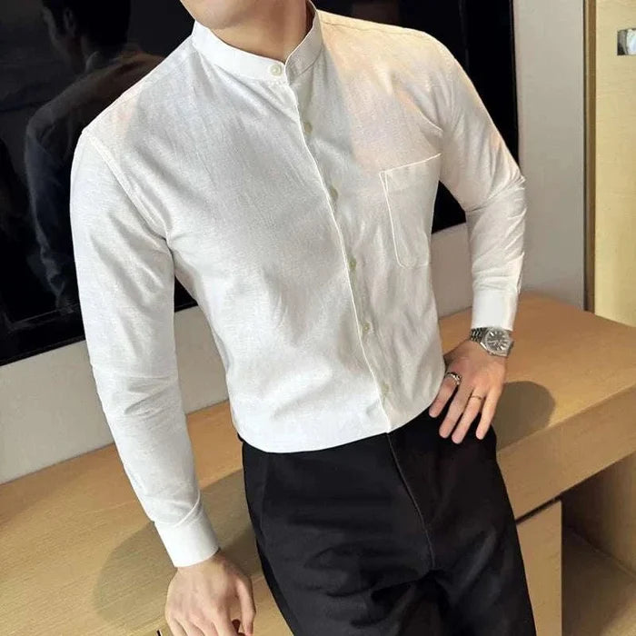 Linen smart casual long-sleeve shirt - AntoniosClothing - White