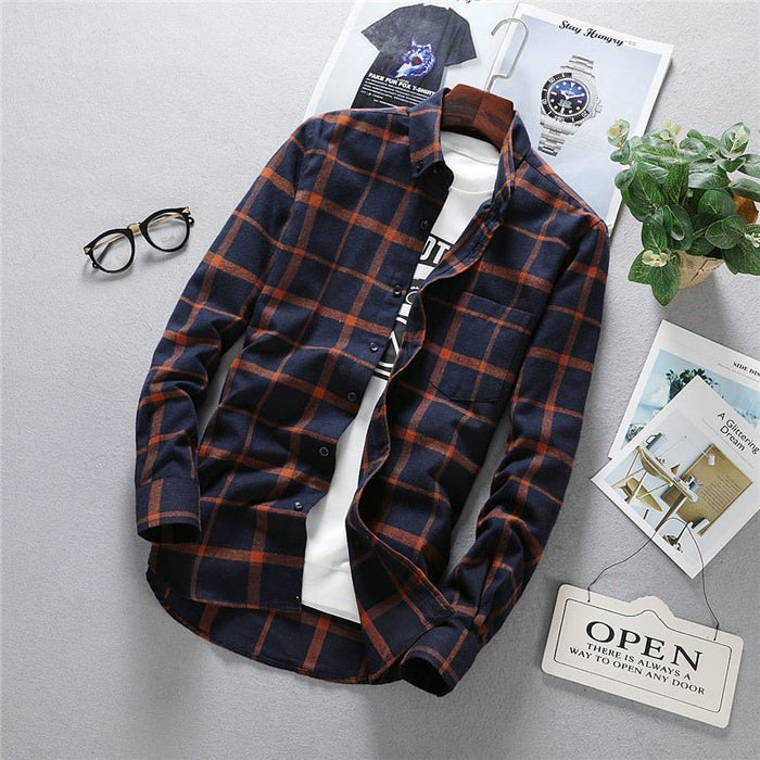 Antonios Long Sleeve Oxford Shirt Men - AntoniosClothing - navy blue orange