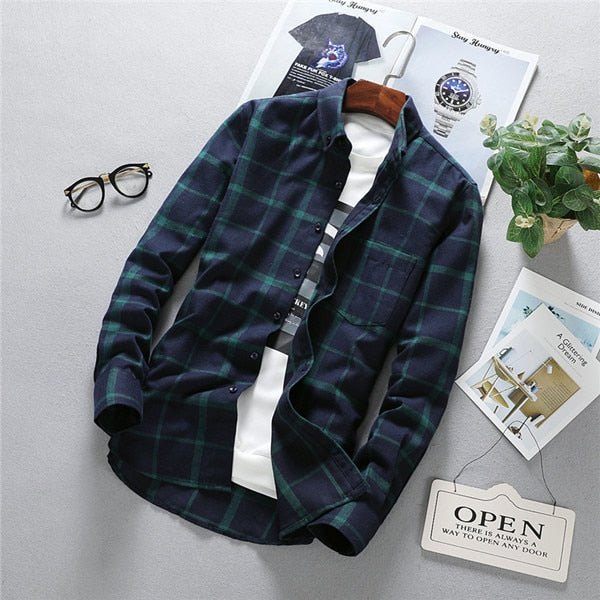 Antonios Long Sleeve Oxford Shirt Men - AntoniosClothing - navy blue green