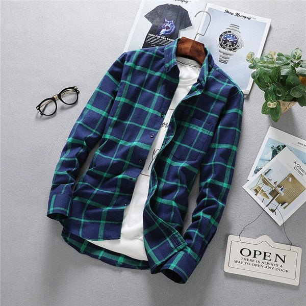 Antonios Long Sleeve Oxford Shirt Men - AntoniosClothing - green blue