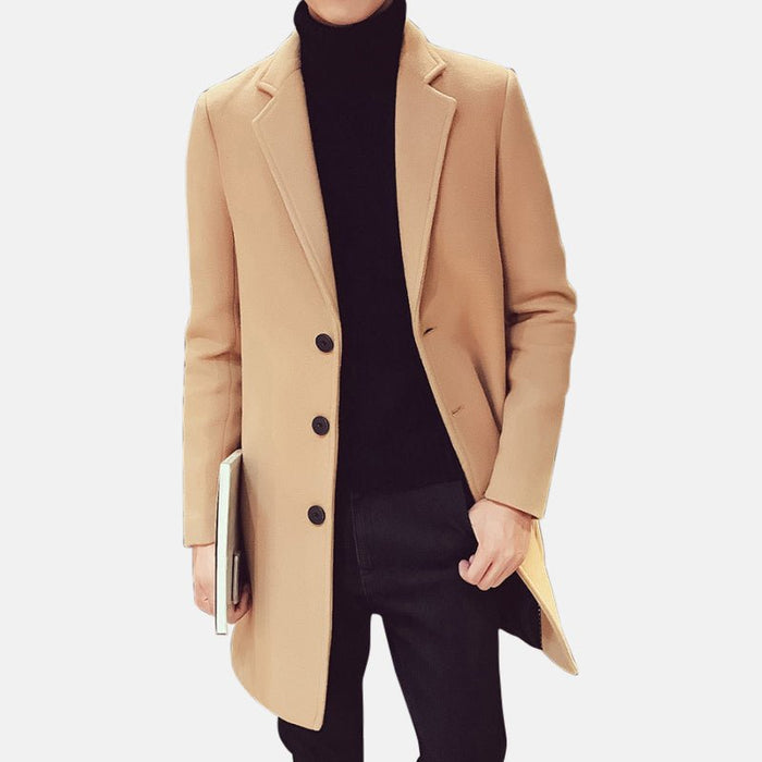Antonios Long 3 Button Coat Men - AntoniosClothing - Khaki