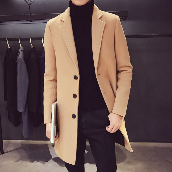 Antonios Long 3 Button Coat Men - AntoniosClothing - Khaki