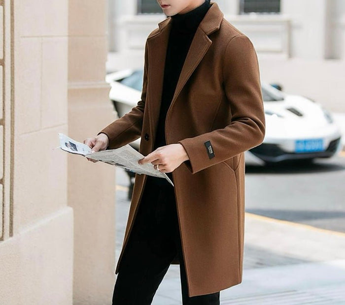 Antonios Long Wool Coat Men - AntoniosClothing - White Gray