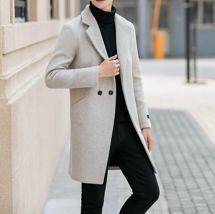 Antonios Long Wool Coat Men - AntoniosClothing - White Gray