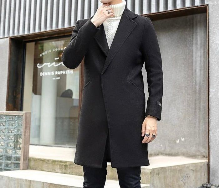 Antonios Long Wool Coat Men - AntoniosClothing - Black